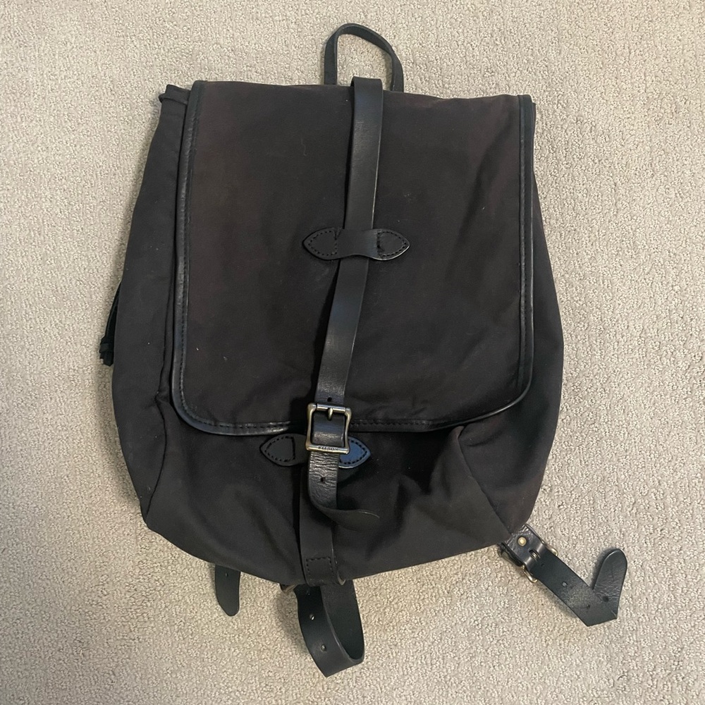 Filson Black Tin Cloth Canvas/Leather Backpack